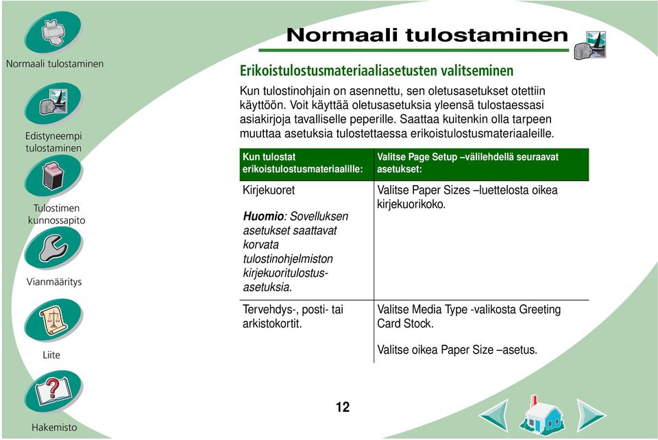 Saattaa kuitenkin olla tarpeen muuttaa asetuksia tulostettaessa erikoistulostusmateriaaleille.