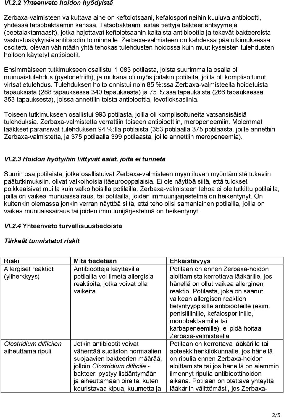 Zerbaxa-valmisteen on kahdessa päätutkimuksessa osoitettu olevan vähintään yhtä tehokas tulehdusten hoidossa kuin muut kyseisten tulehdusten hoitoon käytetyt antibiootit.