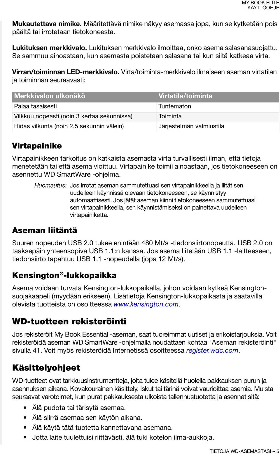 Virta/toiminta-merkkivalo ilmaiseen aseman virtatilan ja toiminnan seuraavasti: Merkkivalon ulkonäkö Palaa tasaisesti Vilkkuu nopeasti (noin 3 kertaa sekunnissa) Hidas vilkunta (noin 2,5 sekunnin
