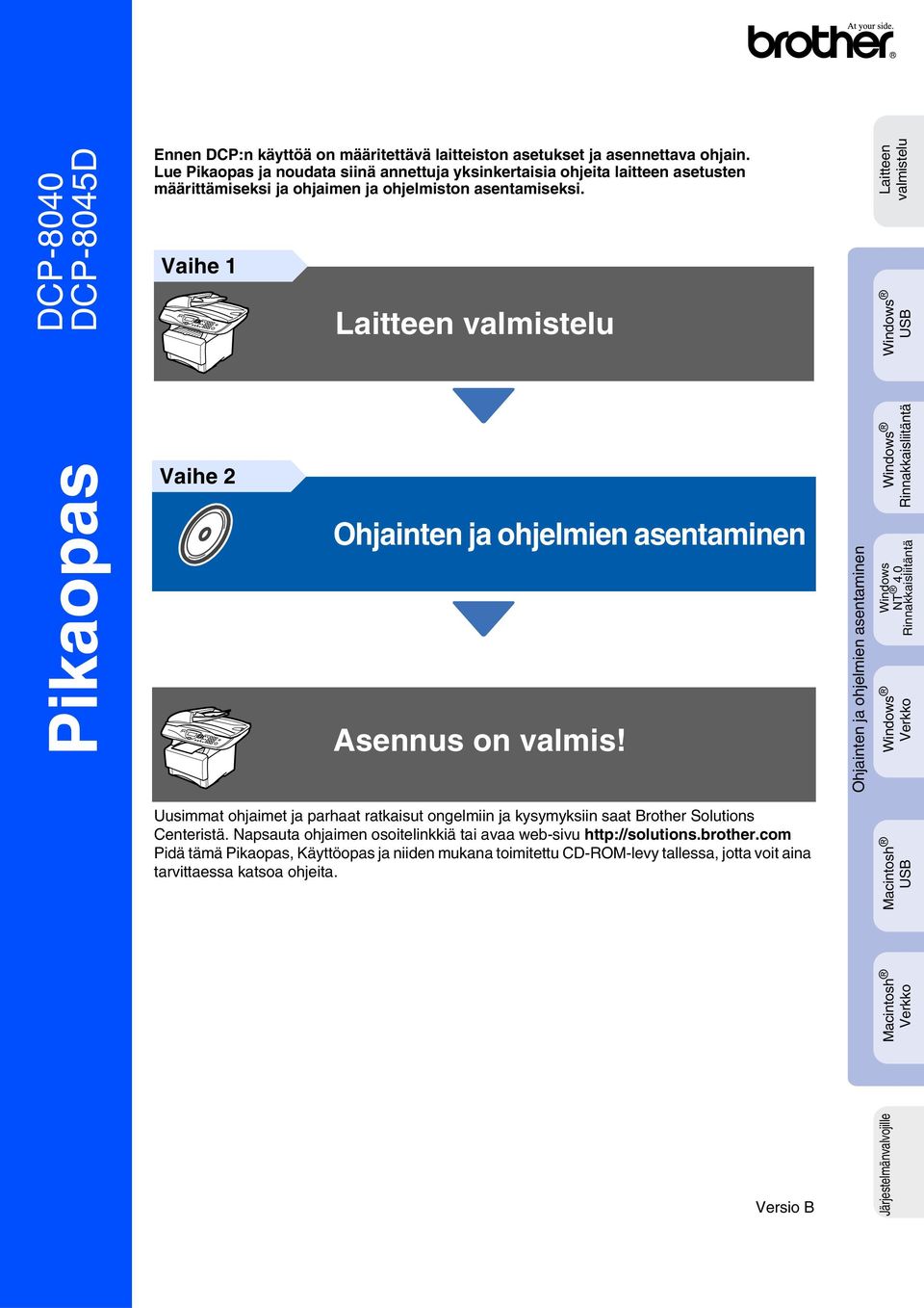 Vaihe 1 Laitteen valmistelu Laitteen valmistelu USB Pikaopas Vaihe 2 Asennus on valmis! Rinnakkaisliitäntä Windows NT 4.