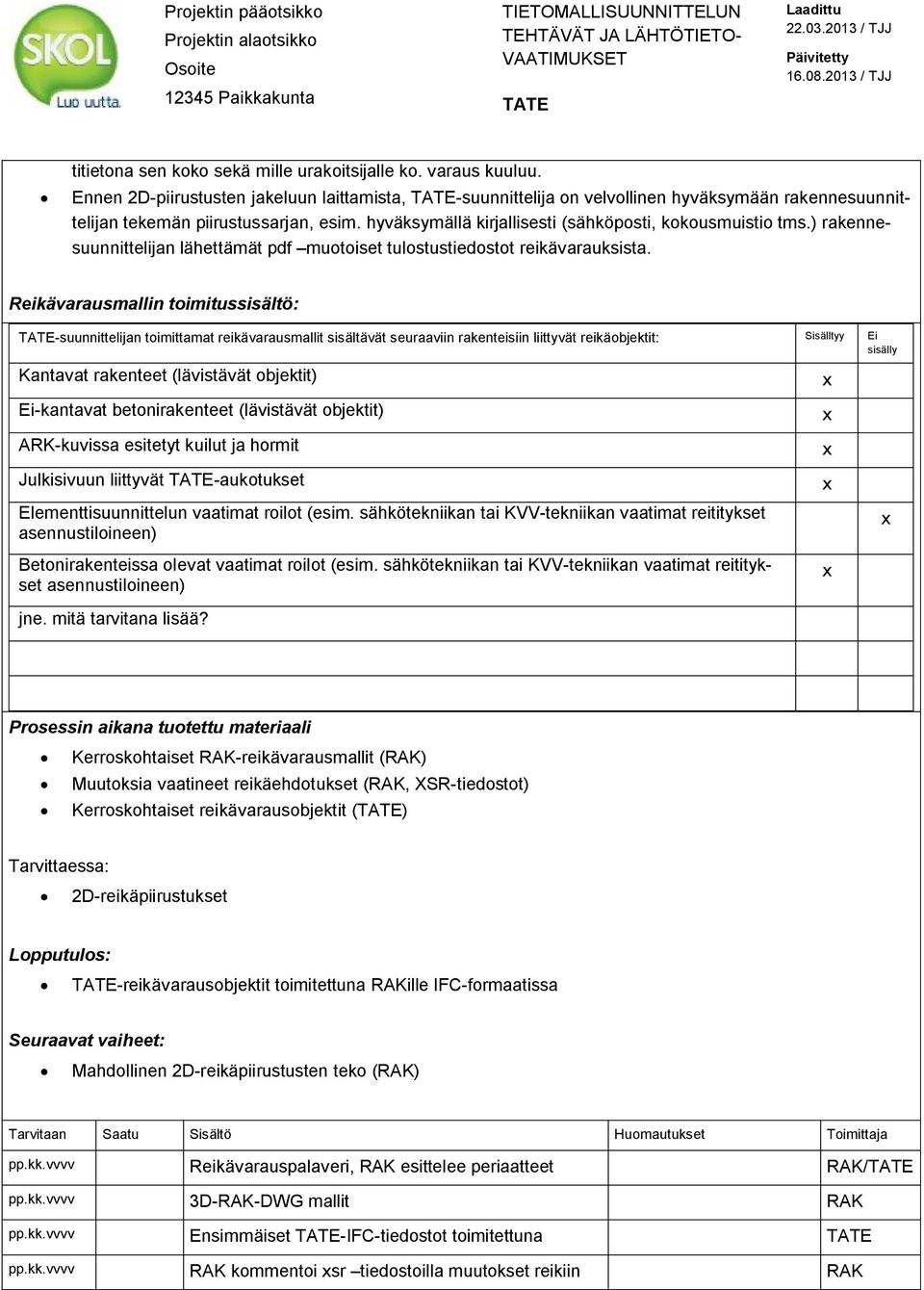 ) rakennesuunnittelijan lähettämät pdf muotoiset tulostustiedostot reikävarauksista.