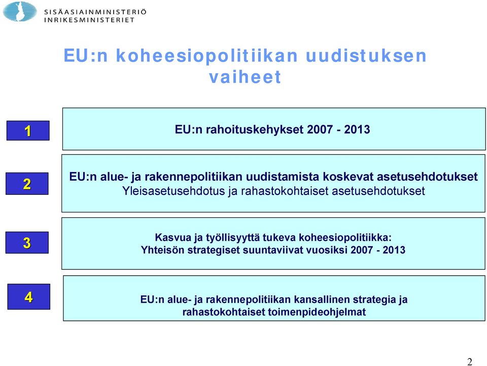 asetusehdotukset 3 Kasvua ja työllisyyttä tukeva koheesiopolitiikka: Yhteisön strategiset