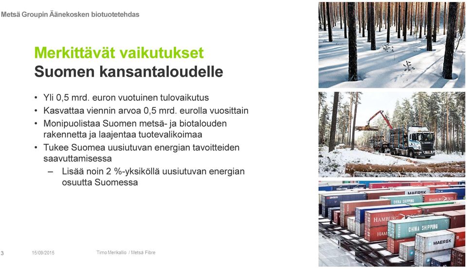 eurolla vuosittain Monipuolistaa Suomen metsä- ja biotalouden rakennetta ja laajentaa