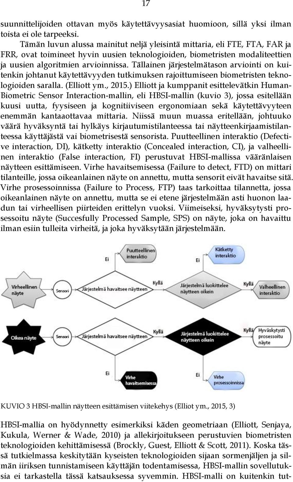 Tällainen järjestelmätason arviointi on kuitenkin johtanut käytettävyyden tutkimuksen rajoittumiseen biometristen teknologioiden saralla. (Elliott ym., 2015.