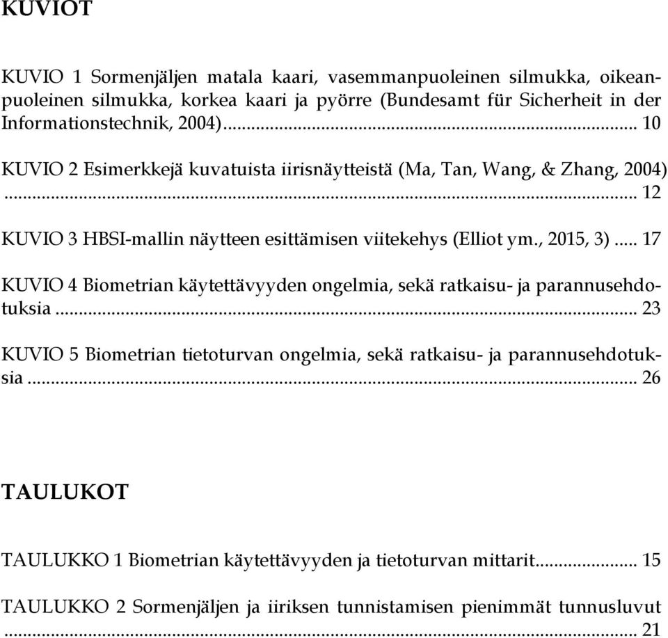 .. 12 KUVIO 3 HBSI-mallin näytteen esittämisen viitekehys (Elliot ym., 2015, 3)... 17 KUVIO 4 Biometrian käytettävyyden ongelmia, sekä ratkaisu- ja parannusehdotuksia.