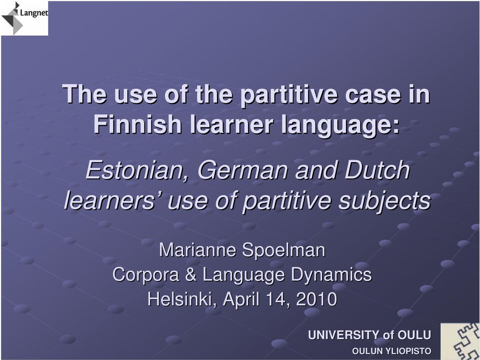 learners use of partitive subjects Marianne