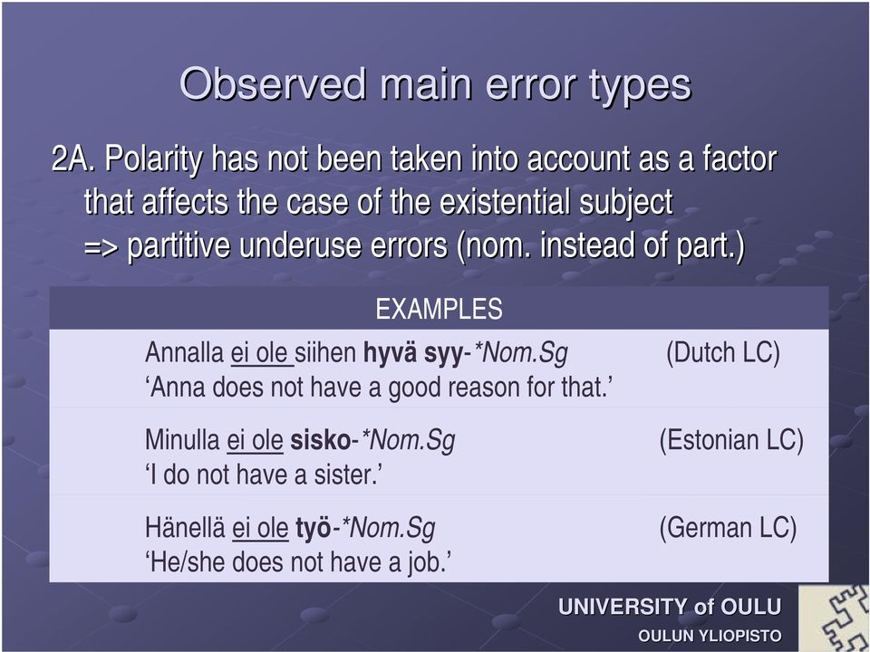 partitive underuse errors (nom. instead of part.) EXAMPLES Annalla ei ole siihen hyvä syy-*nom.