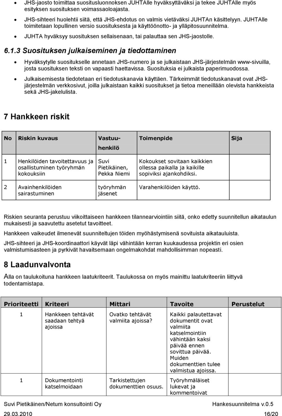 JUHTA hyväksyy suosituksen sellaisenaan, tai palauttaa sen JHS-jaostolle. 6.1.