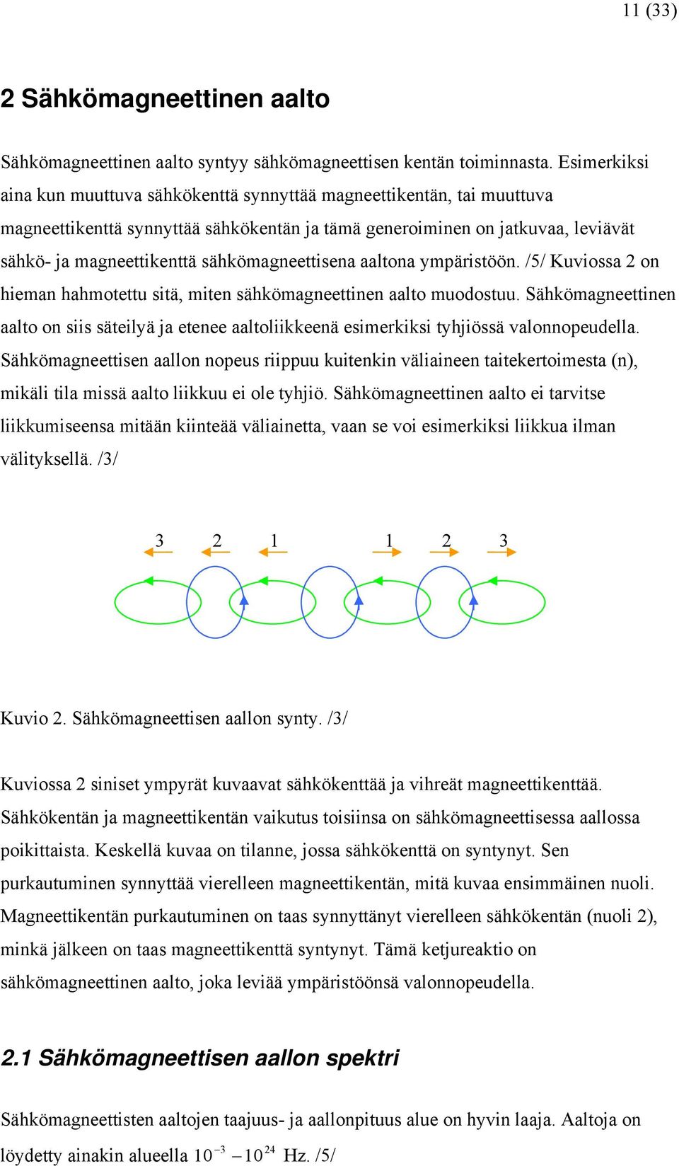 sähkömagneettisena aaltona ympäristöön. /5/ Kuviossa 2 on hieman hahmotettu sitä, miten sähkömagneettinen aalto muodostuu.