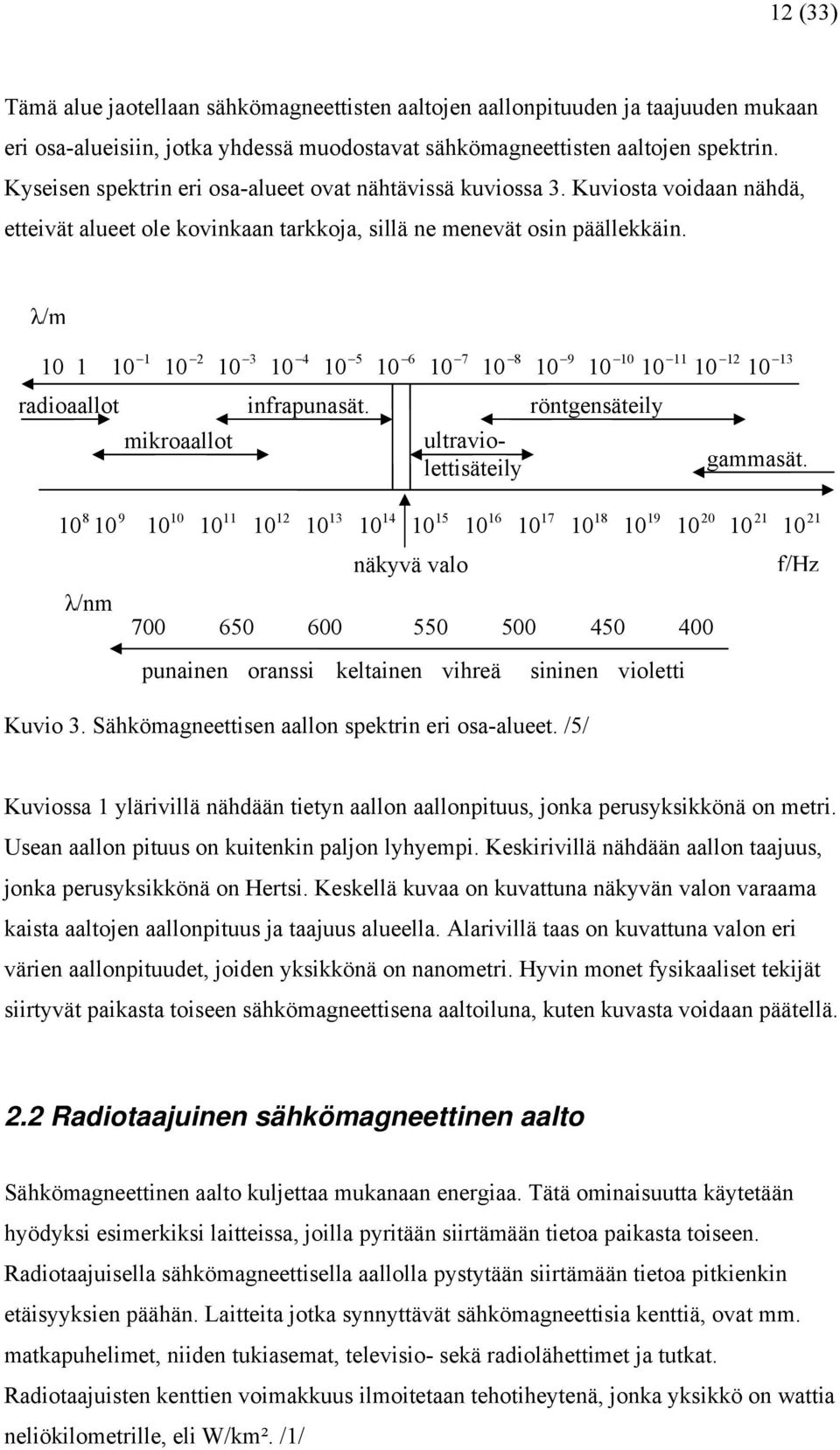 λ/m 10 1 radioaallot 10 1 2 10 10 3 10 4 10 5 10 6 10 7 10 8 10 9 10 10 10 11 12 10 10 13 infrapunasät. röntgensäteily mikroaallot ultraviolettisäteily gammasät.