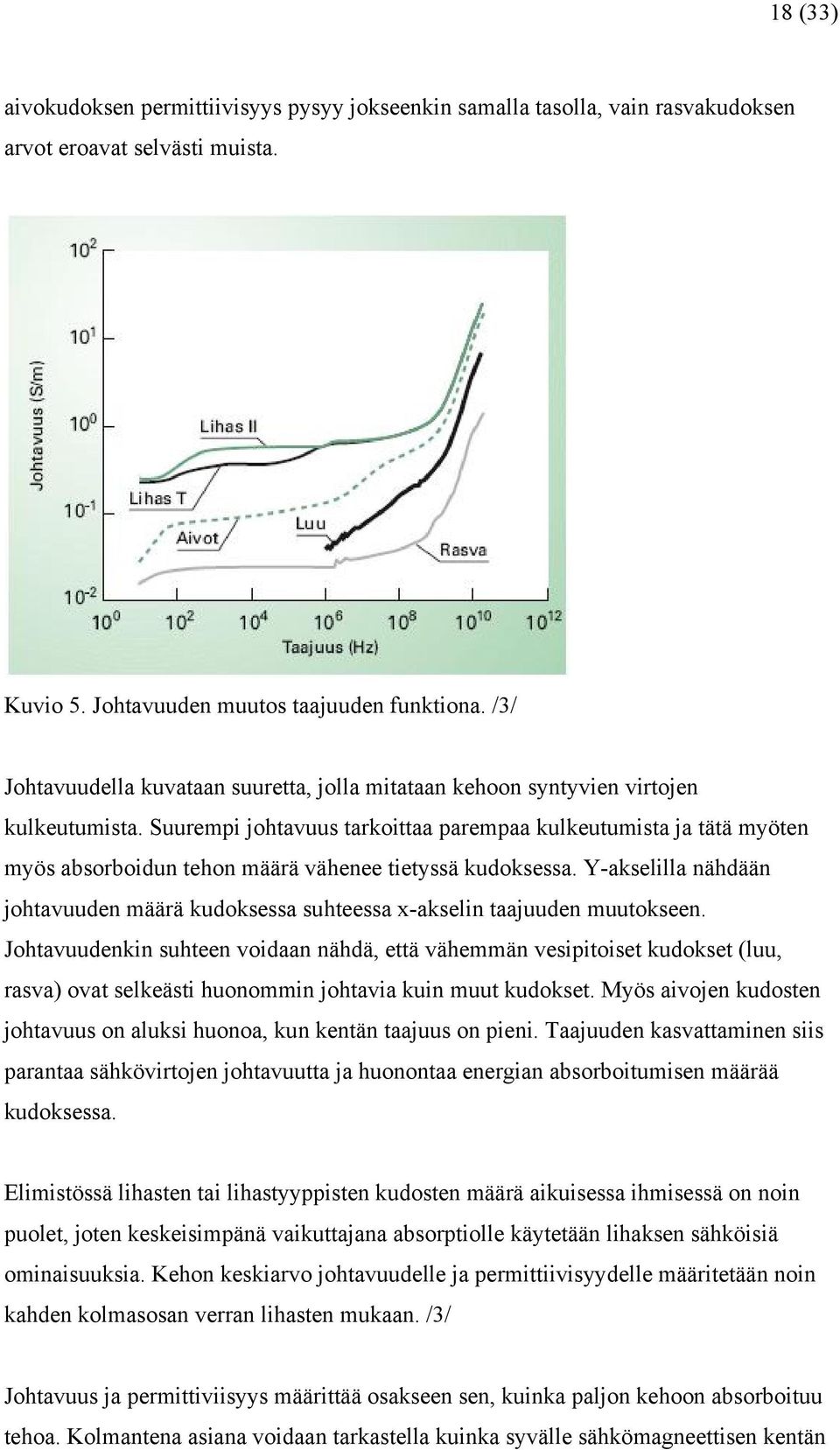 Suurempi johtavuus tarkoittaa parempaa kulkeutumista ja tätä myöten myös absorboidun tehon määrä vähenee tietyssä kudoksessa.