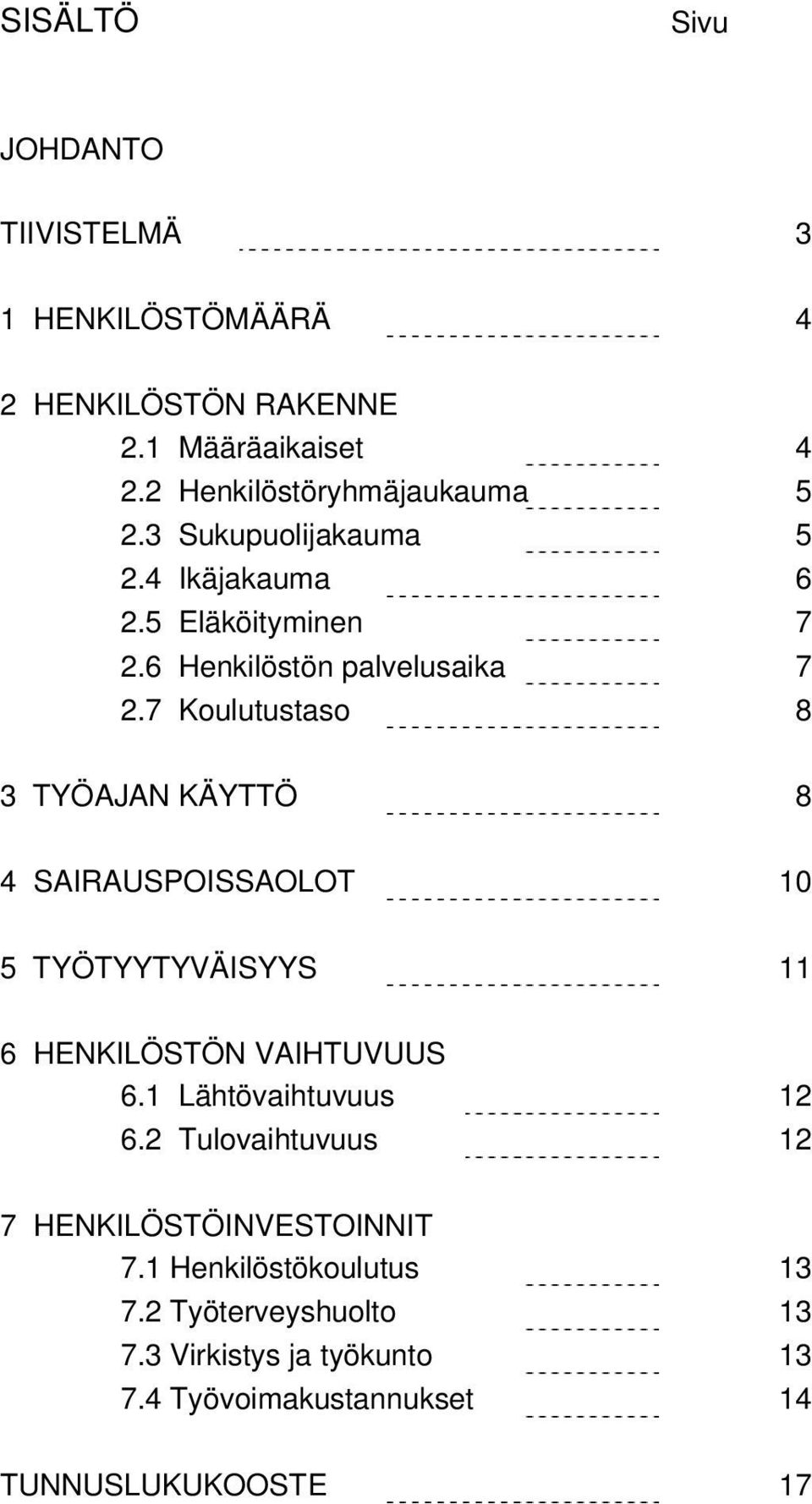 7 Koulutustaso 8 3 TYÖAJAN KÄYTTÖ 8 4 SAIRAUSPOISSAOLOT 10 5 TYÖTYYTYVÄISYYS 11 6 HENKILÖSTÖN VAIHTUVUUS 6.1 Lähtövaihtuvuus 12 6.