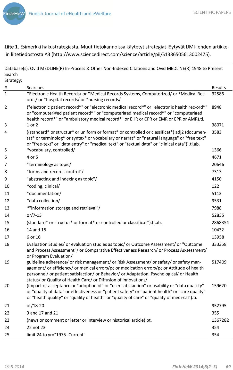 Systems, Computerized/ or *Medical Records/ or *hospital records/ or *nursing records/ 32586 2 ("electronic patient record*" or "electronic medical record*" or "electronic health rec ord*" 8948 or