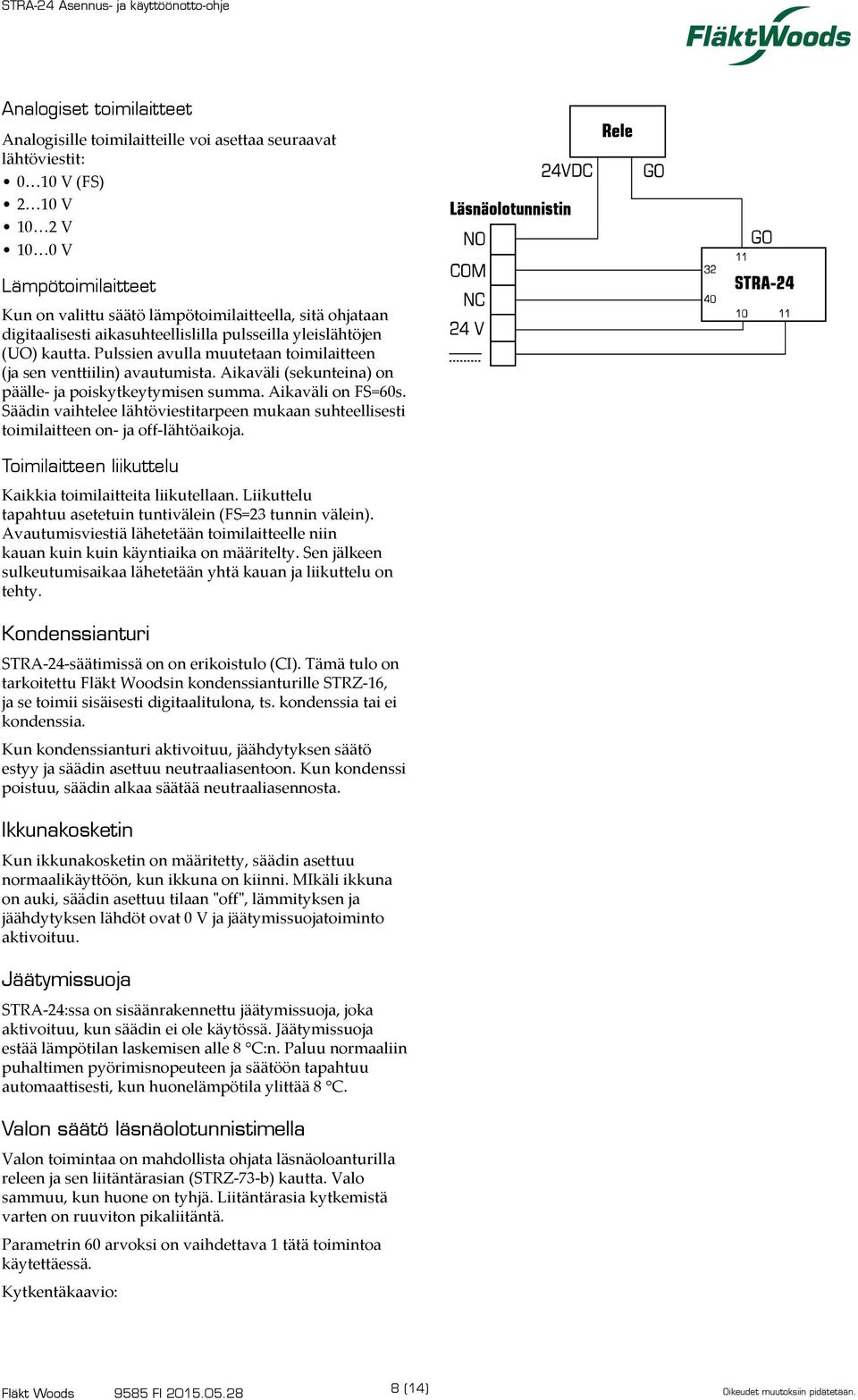 Aikaväli (sekunteina) on päälle- ja poiskytkeytymisen summa. Aikaväli on FS6s. Säädin vaihtelee lähtöviestitarpeen mukaan suhteellisesti toimilaitteen on- ja off-lähtöaikoja.