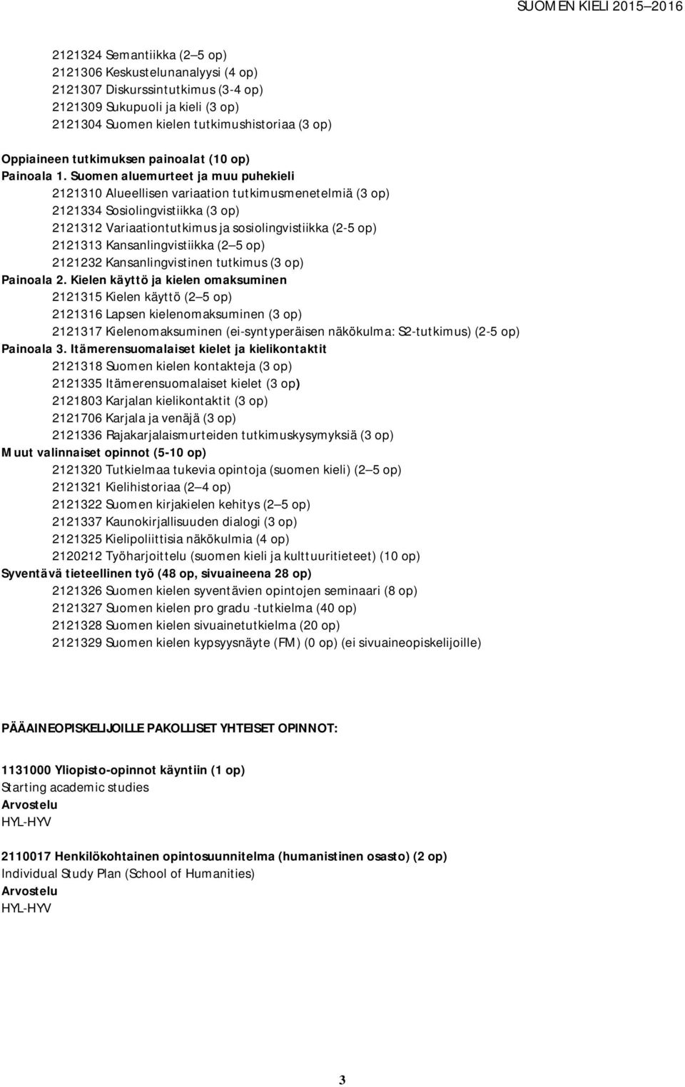 Suomen aluemurteet ja muu puhekieli 2121310 Alueellisen variaation tutkimusmenetelmiä (3 op) 2121334 Sosiolingvistiikka (3 op) 2121312 Variaationtutkimus ja sosiolingvistiikka (2-5 op) 2121313