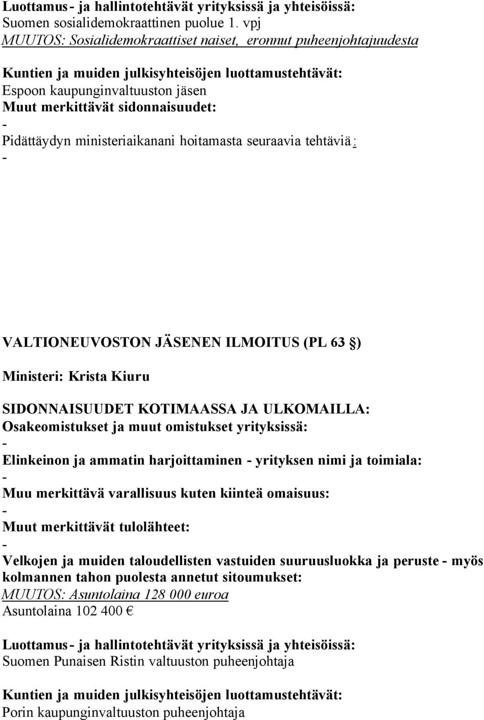 ammatin harjoittaminen yrityksen nimi ja toimiala: Velkojen ja muiden taloudellisten vastuiden suuruusluokka ja peruste myös kolmannen MUUTOS: