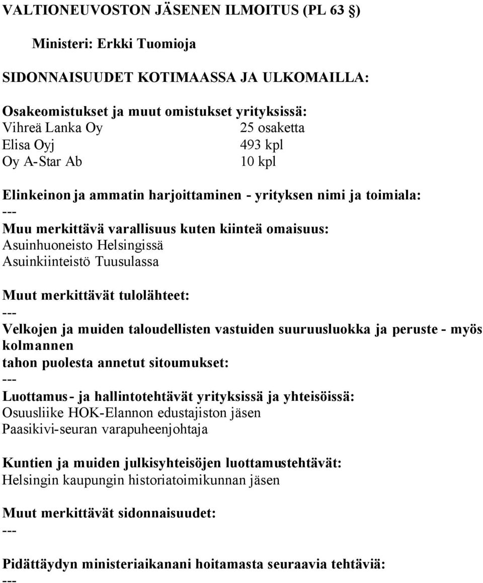 taloudellisten vastuiden suuruusluokka ja peruste myös Luottamus ja hallintotehtävät yrityksissä ja yhteisöissä: