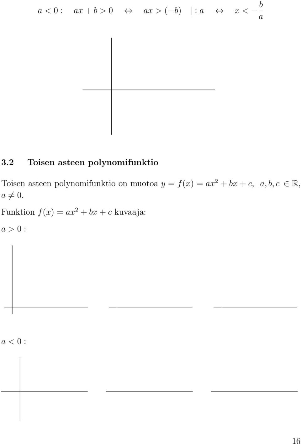 polynomifunktio on muotoa y = f(x) = ax 2 + bx + c,