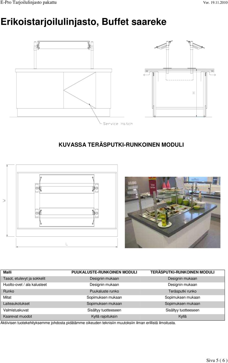 mukaan Designin mukaan Runko Puukaluste runko Teräsputki runko Mitat Sopimuksen mukaan Sopimuksen mukaan Laiteaukotukset