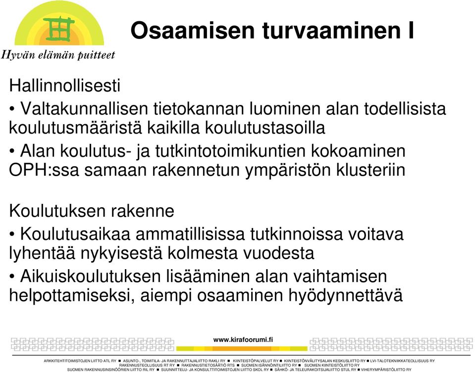 rakennetun ympäristön klusteriin Koulutuksen rakenne Koulutusaikaa ammatillisissa tutkinnoissa voitava