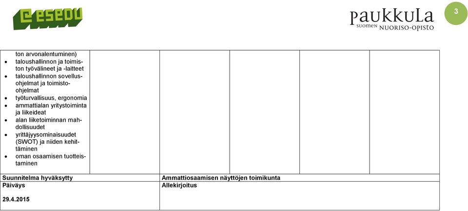 liikeideat alan liiketoiminnan mahdollisuudet yrittäjyysominaisuudet (SWOT) ja niiden kehittäminen