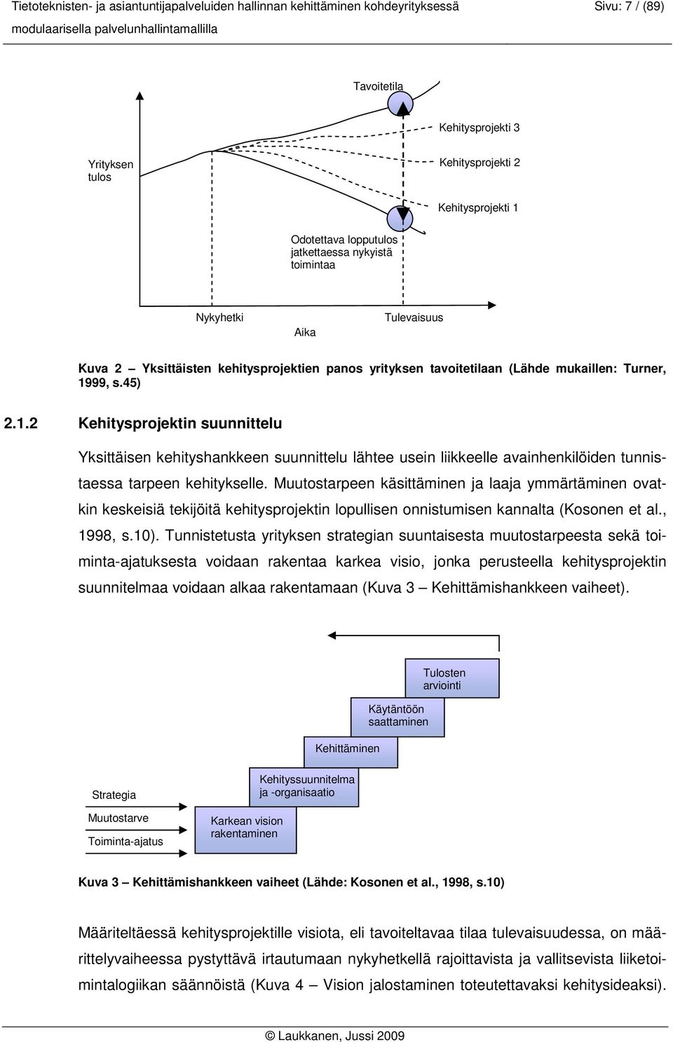 99, s.45) 2.1.2 Kehitysprojektin suunnittelu Yksittäisen kehityshankkeen suunnittelu lähtee usein liikkeelle avainhenkilöiden tunnistaessa tarpeen kehitykselle.