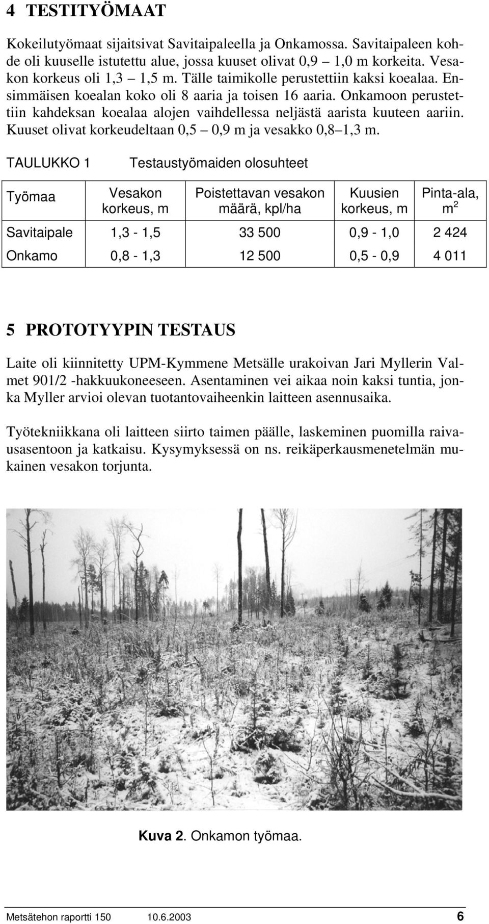Kuuset olivat korkeudeltaan 0,5 0,9 m ja vesakko 0,8 1,3 m.