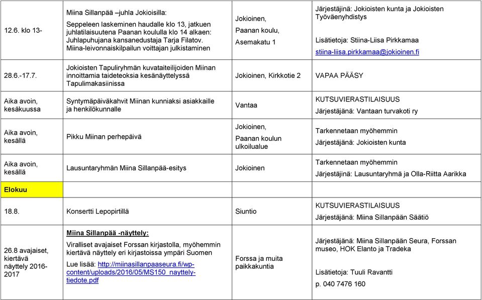 pirkkamaa@jokioinen.fi 28.6.-17.