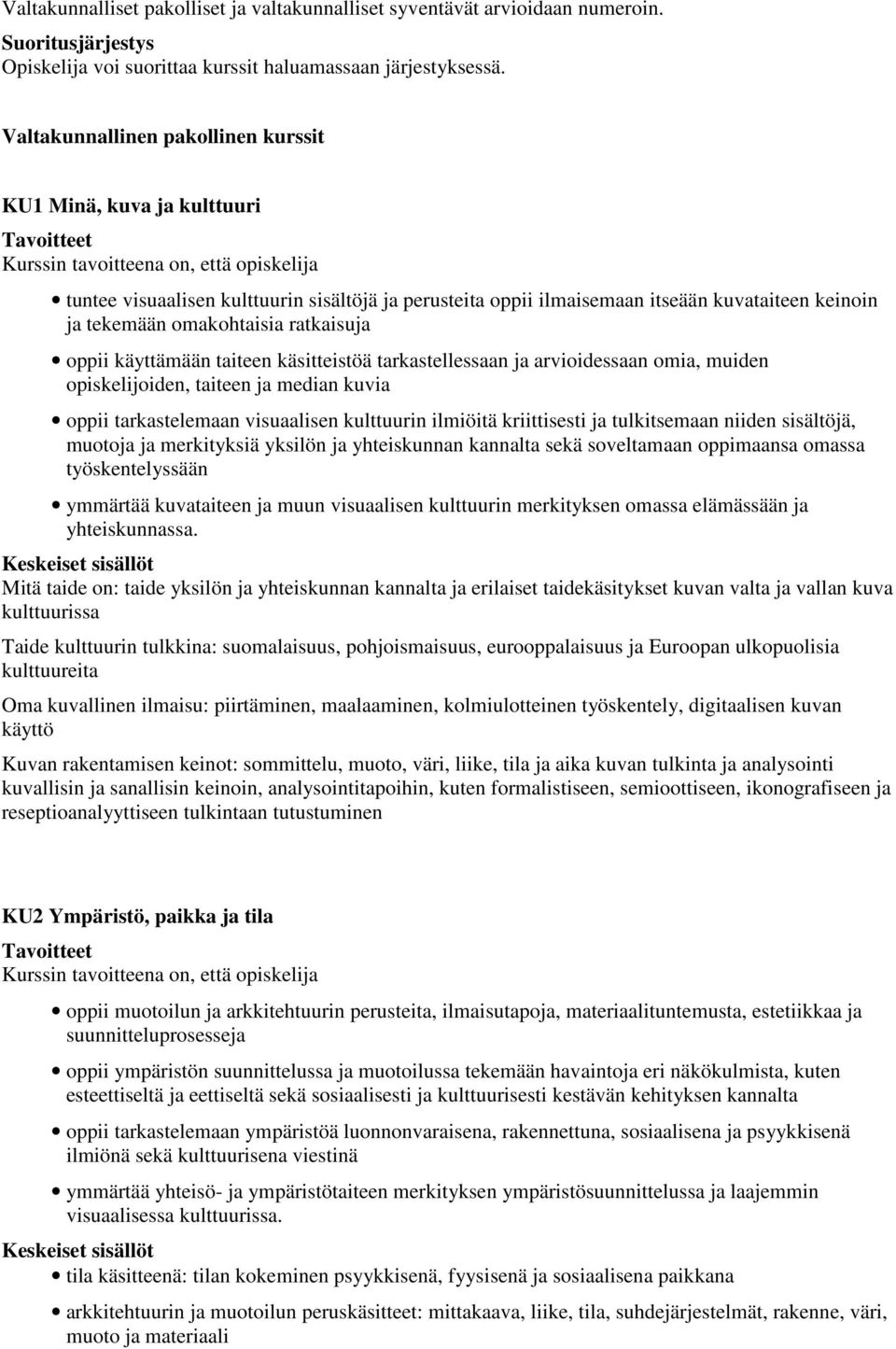 oppii käyttämään taiteen käsitteistöä tarkastellessaan ja arvioidessaan omia, muiden opiskelijoiden, taiteen ja median kuvia oppii tarkastelemaan visuaalisen kulttuurin ilmiöitä kriittisesti ja