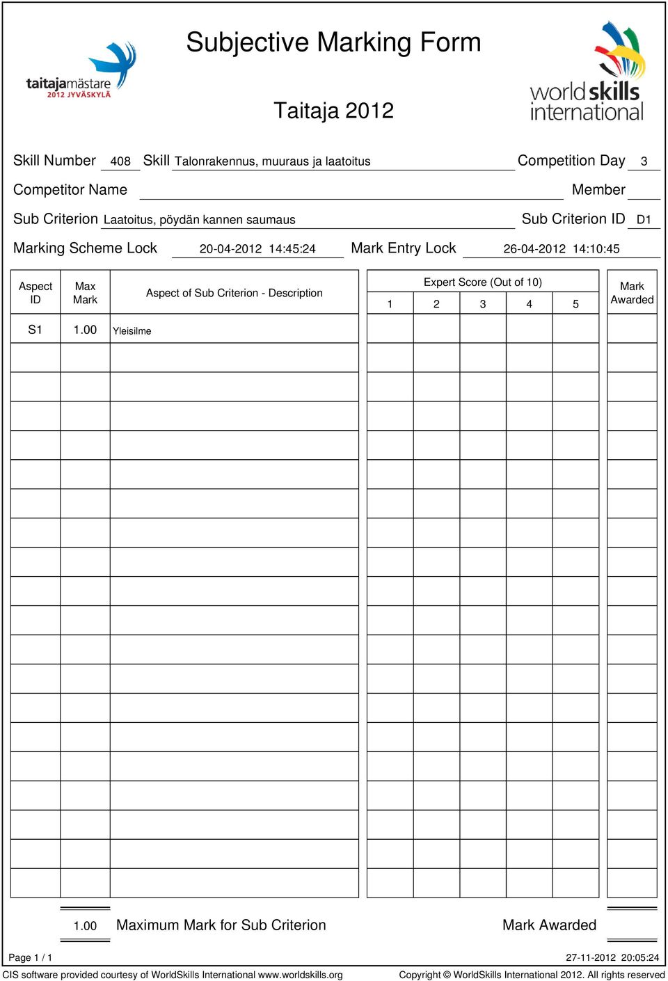 ing Scheme Lock 20-04-2012 14:45:24 Entry Lock 26-04-2012 14:10:45 of Sub Criterion