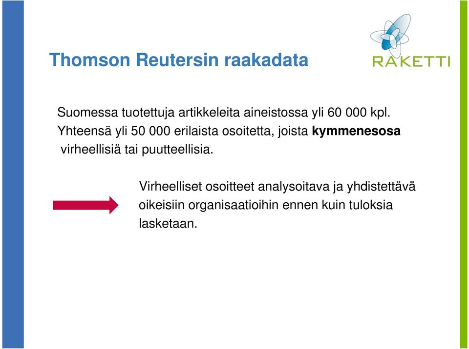 Yhteensä yli 50 000 erilaista osoitetta, joista kymmenesosa virheellisiä