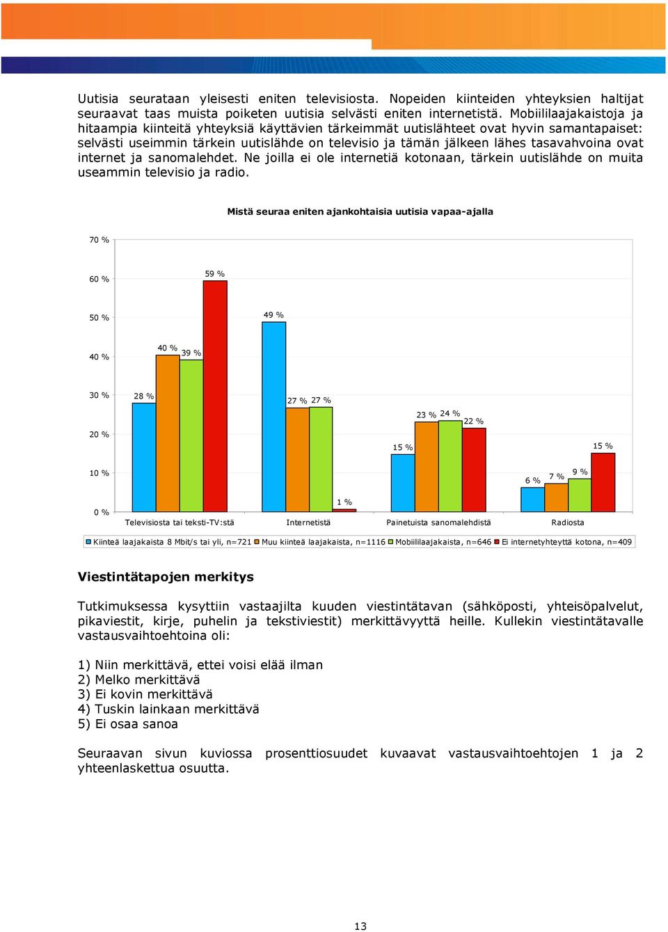 tasavahvoina ovat internet ja sanomalehdet. Ne joilla ei ole internetiä kotonaan, tärkein uutislähde on muita useammin televisio ja radio.