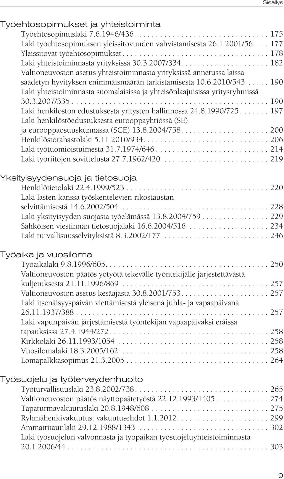 .................... 182 Valtioneuvoston asetus yhteistoiminnasta yrityksissä annetussa laissa säädetyn hyvityksen enimmäismäärän tarkistamisesta 10.6.2010/543.