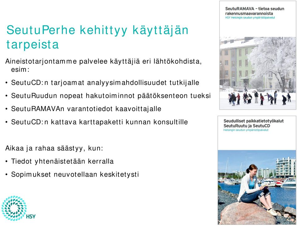 SeutuRAMAVAn varantotiedot kaavoittajalle SeutuCD:n kattava karttapaketti kunnan konsultille Aikaa ja rahaa