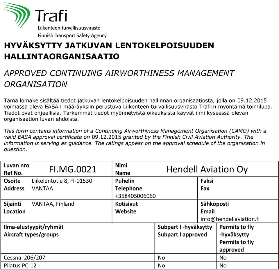 The Ref No. Osoite Liikelentotie 8, FI-01530 Address VANTAA FI.MG.