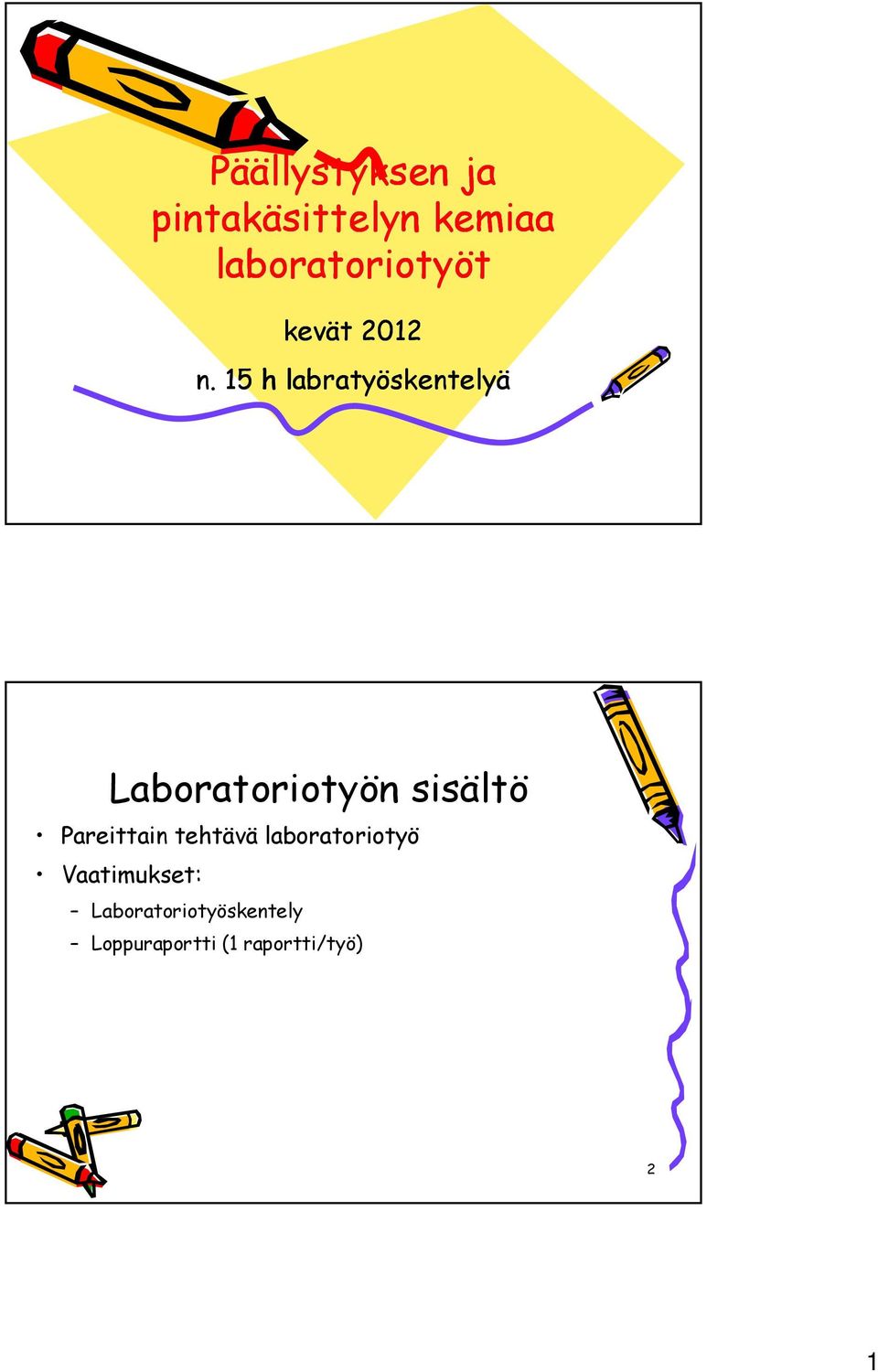 15 h labratyöskentelyä Laboratoriotyön sisältö