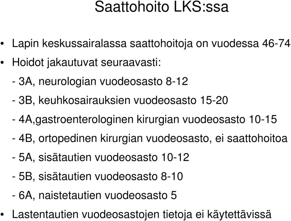 vuodeosasto 10-15 - 4B, ortopedinen kirurgian vuodeosasto, ei saattohoitoa - 5A, sisätautien vuodeosasto 10-12 -