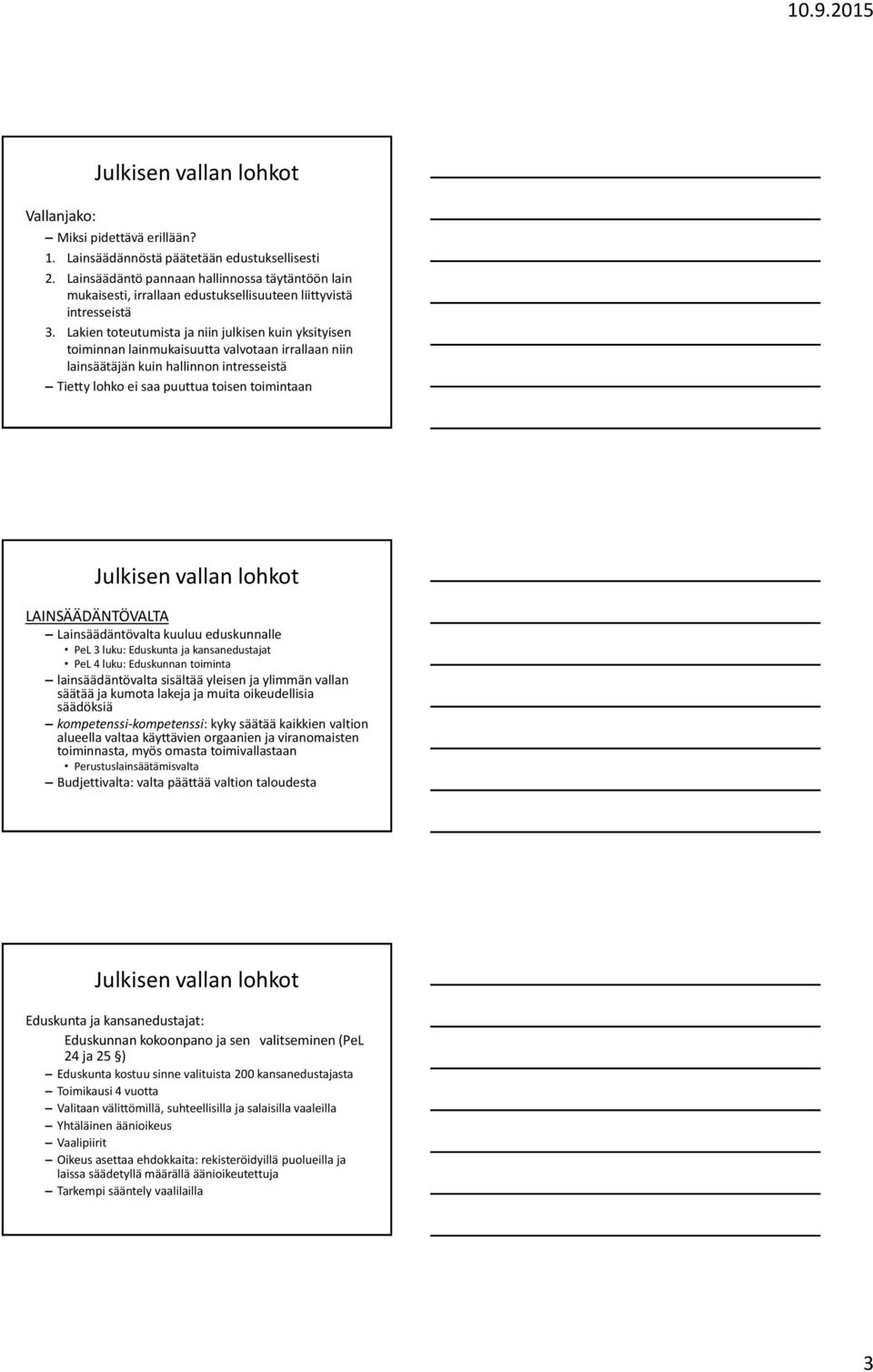 Lakien toteutumista ja niin julkisen kuin yksityisen toiminnan lainmukaisuutta valvotaan irrallaan niin lainsäätäjän kuin hallinnon intresseistä Tietty lohko ei saa puuttua toisen toimintaan