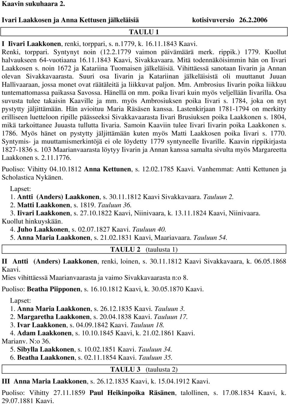 Vihittäessä sanotaan Iivarin ja Annan olevan Sivakkavaarasta. Suuri osa Iivarin ja Katariinan jälkeläisistä oli muuttanut Juuan Hallivaaraan, jossa monet ovat räätäleitä ja liikkuvat paljon. Mm.