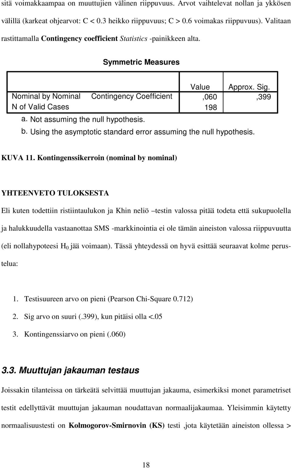 Value Approx. Sig.,060,399 198 b. Using the asymptotic standard error assuming the null hypothesis. KUVA 11.