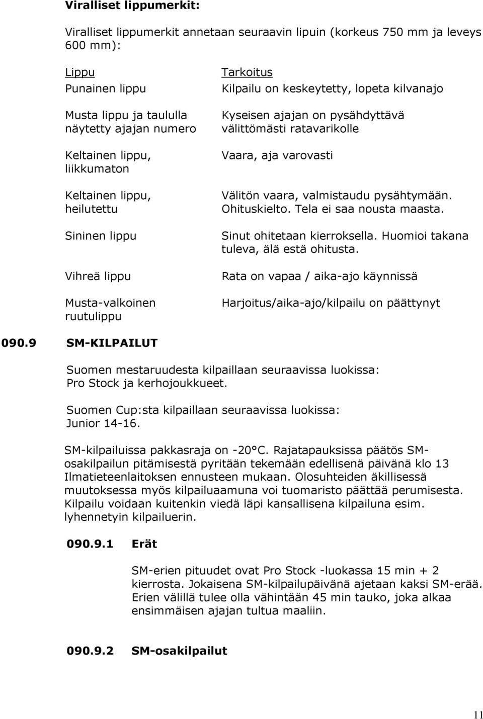 ratavarikolle Vaara, aja varovasti Välitön vaara, valmistaudu pysähtymään. Ohituskielto. Tela ei saa nousta maasta. Sinut ohitetaan kierroksella. Huomioi takana tuleva, älä estä ohitusta.