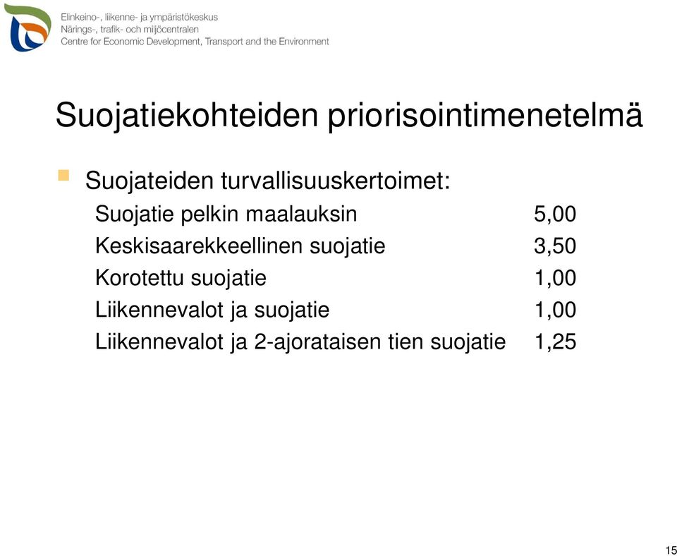 Keskisaarekkeellinen suojatie 3,50 Korotettu suojatie 1,00