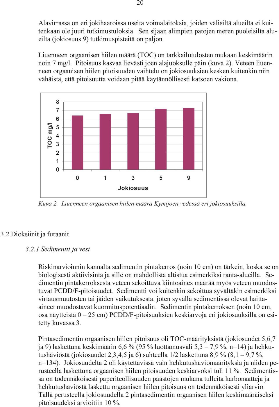 Pitoisuus kasvaa lievästi joen alajuoksulle päin (kuva 2).