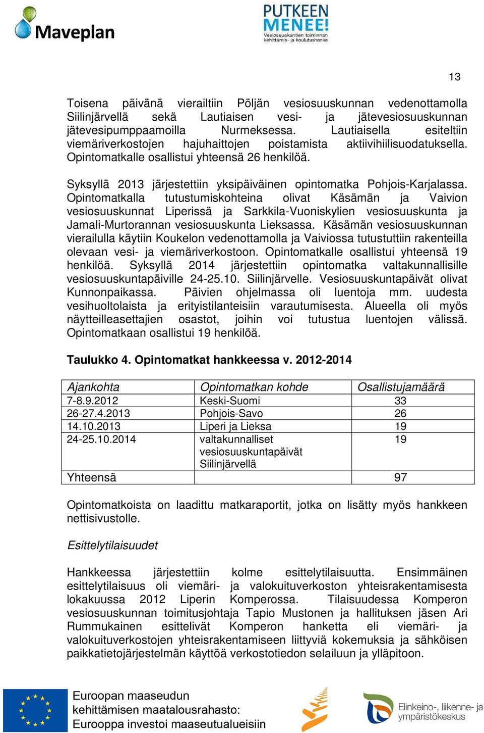 Syksyllä 2013 järjestettiin yksipäiväinen opintomatka Pohjois-Karjalassa.