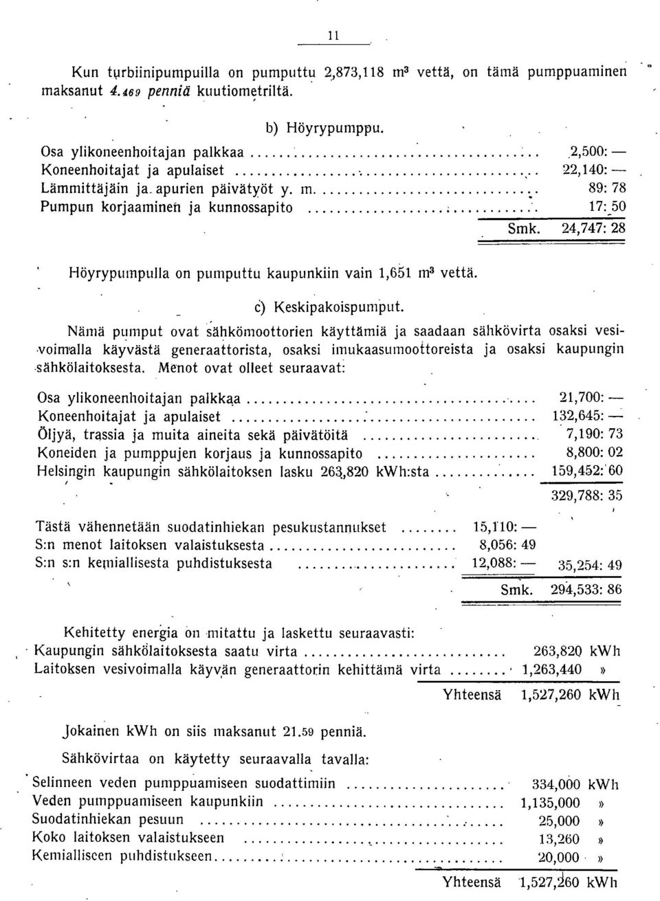 24,747: 28 Höyrypumpulla on pumputtu kaupunkiin vain,65 m 3 vettä. c) Keskipakoispum(lLlt.