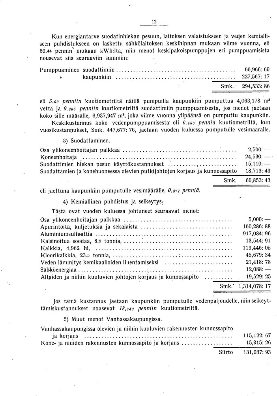 .. 227,567: 7 ----------------- Smk.. 294,533: 86 o eli 5.60 penniin kuutiometritä näillä pumpuila kaupunkiin pumputtua 4,063,78 m 3 vettä ja 0.