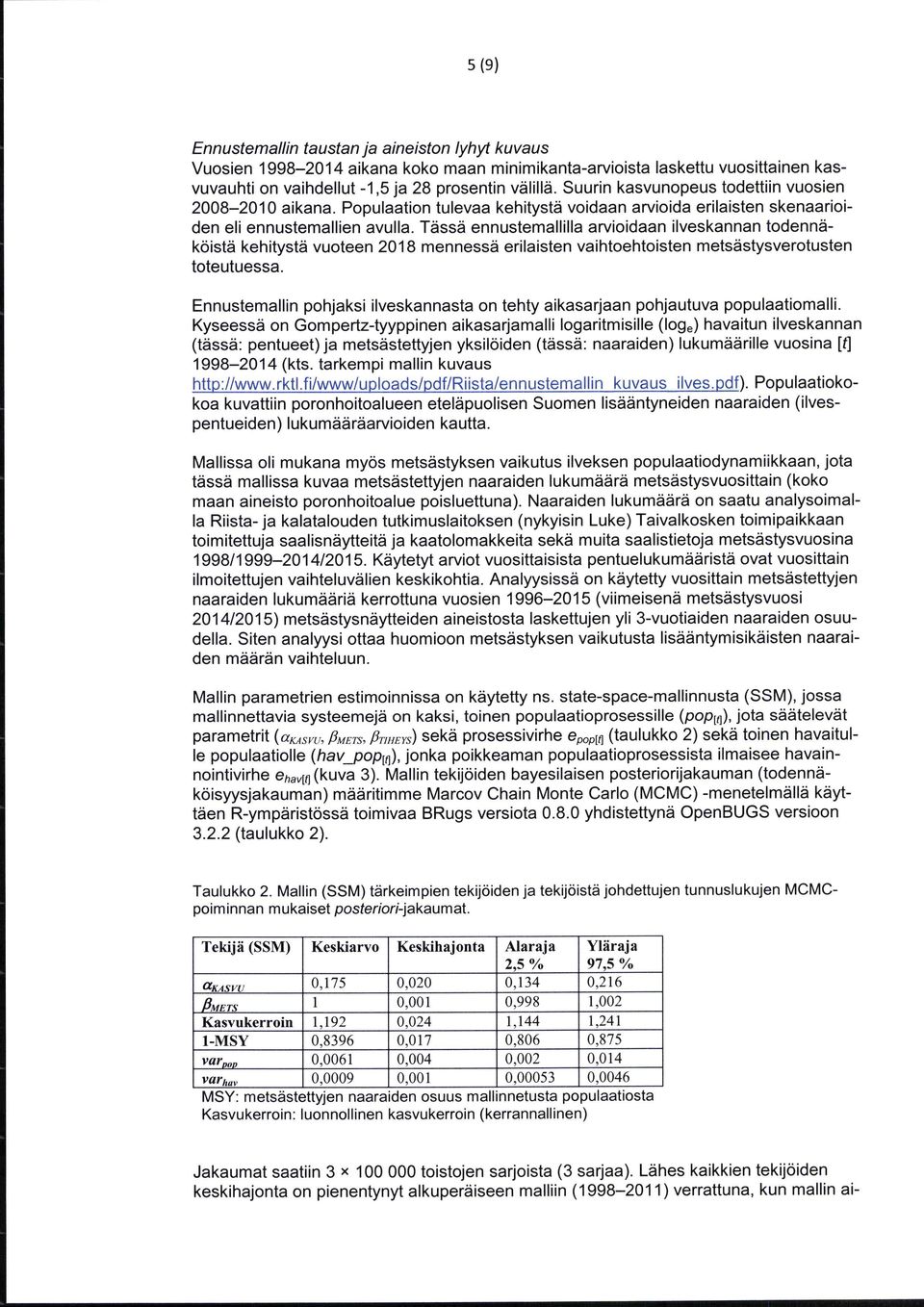 Tiissii ennustemallilla arvioidaan ilveskannan todenndkoistd kehitystd vuoteen 2018 mennessd erilaisten vaihtoehtoisten metsdstysverotusten toteutuessa.