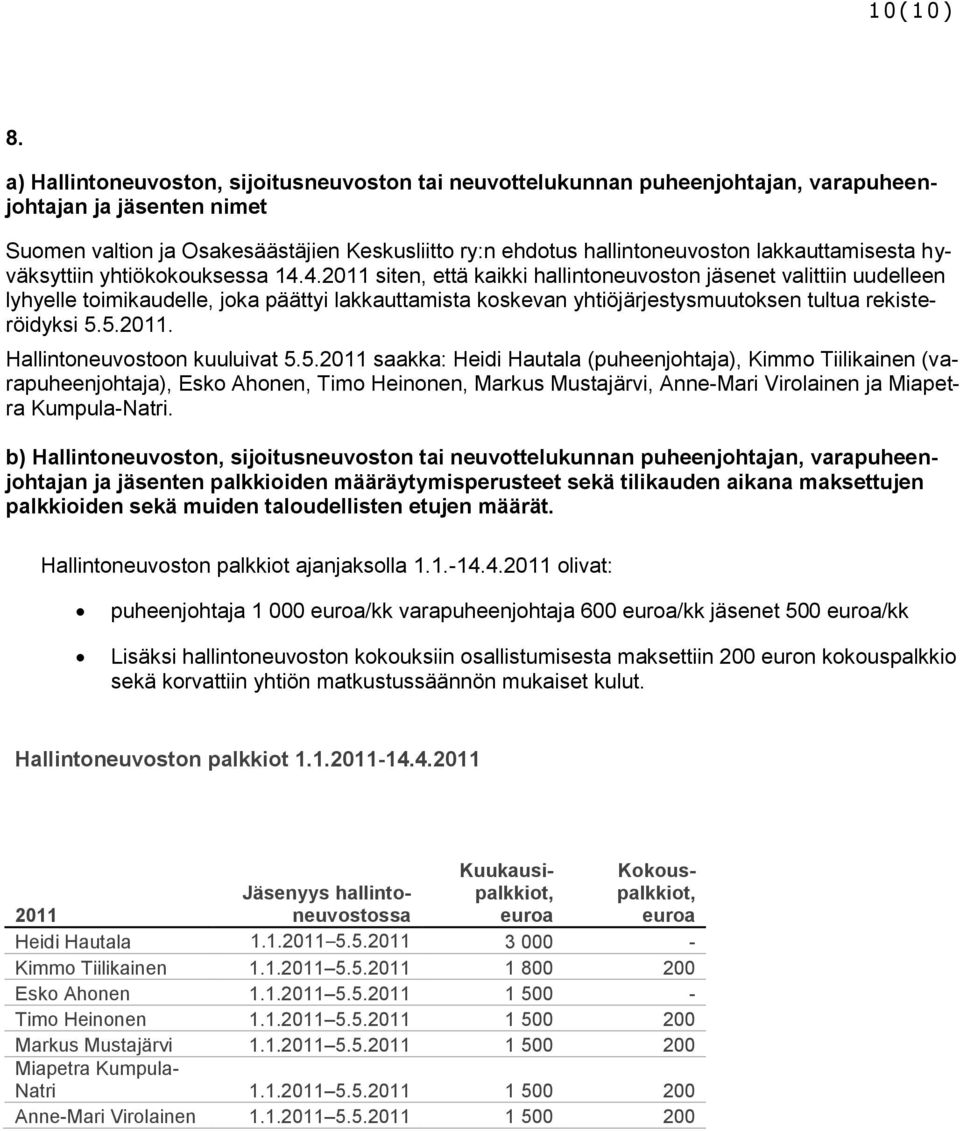 lakkauttamisesta hyväksyttiin yhtiökokouksessa 14.