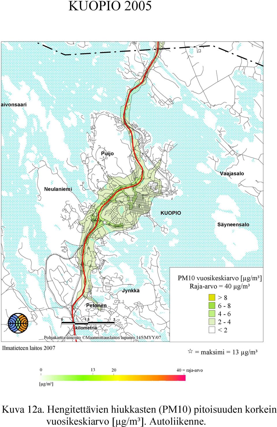 vuosikeskiarvo Raja-arvo = 4 µg/m³ > 8 6-8 4-6 2-4 < 2 KALLAVESI = maksimi =