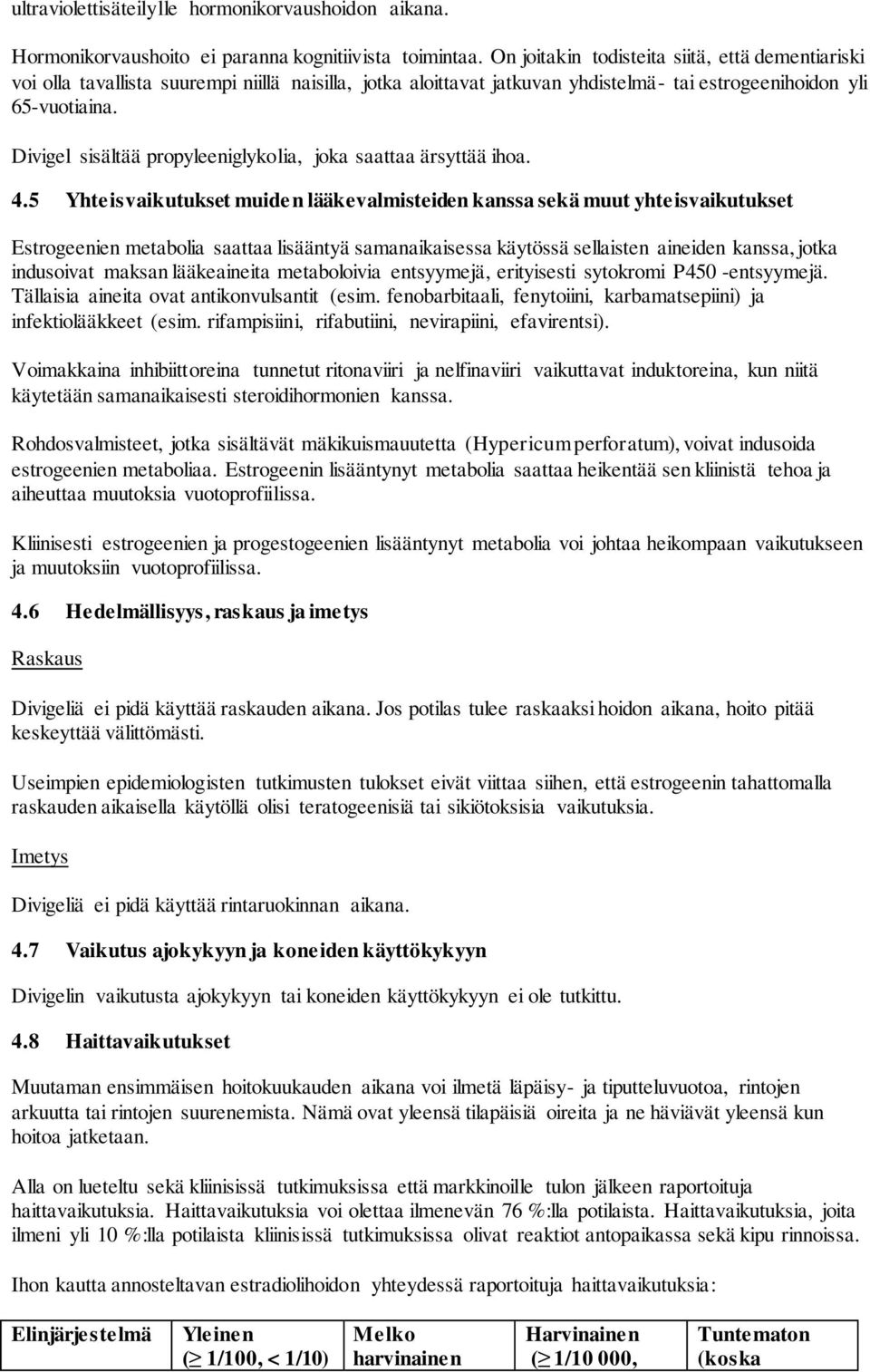 Divigel sisältää propyleeniglykolia, joka saattaa ärsyttää ihoa. 4.